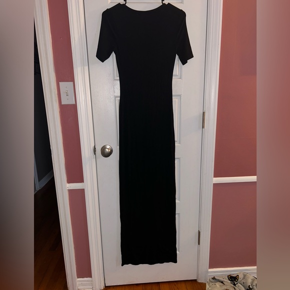 Black Square Neck Short Sleeve Bodycon Maxi Dress M - Picture 3 of 3